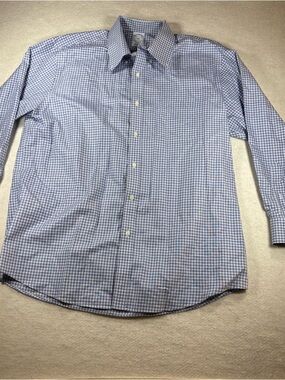 Brooks Brothers 1818 Regular Fit Non-Iron Gingham Dress Shirt Blue White 16.5